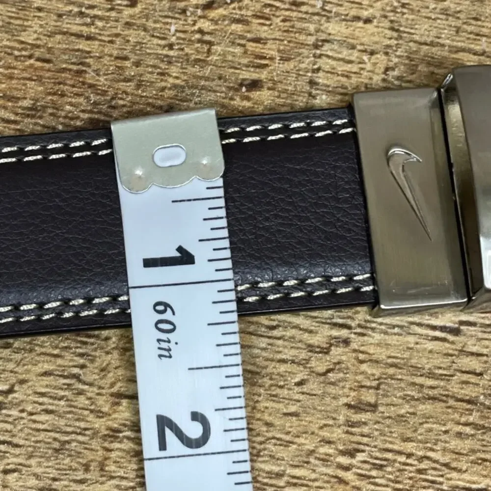 Nike Black Brown Reversible Leather Belt Silver Buckle Size 38